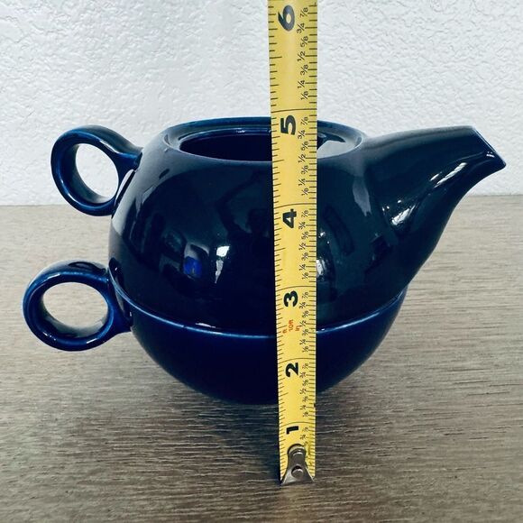 Navy Blue Japanese Glazed Ceramic Tea Mug Cup Stacked Set - Picture 4 of 9